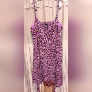 "I ❤ Ronson" Size L Purple Black Yellow Braided Strap Geometric Dress w/ Pockets